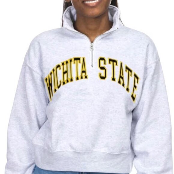 ZOOZATZ Wichita State Shockers Women's Ash Cropped Sport Fleece Qtr Zip SZ XS - Picture 1 of 5